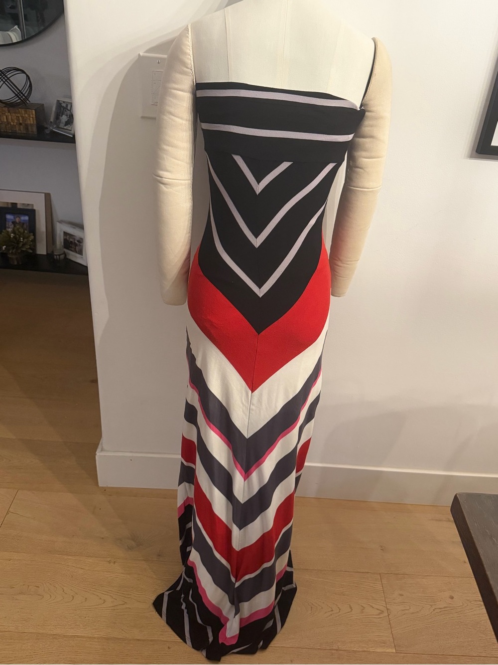 bebe Chevron Colorblock Sleeveless Maxi Dress in Black, Red, White, Pink - Picture 2 of 5